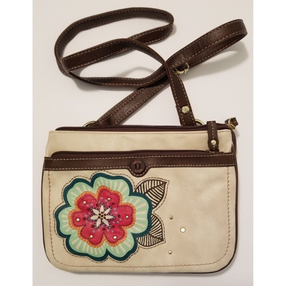 Relic by Fossil Crossbody Handbag Faux Leather Floral Studded Multi-Compartment